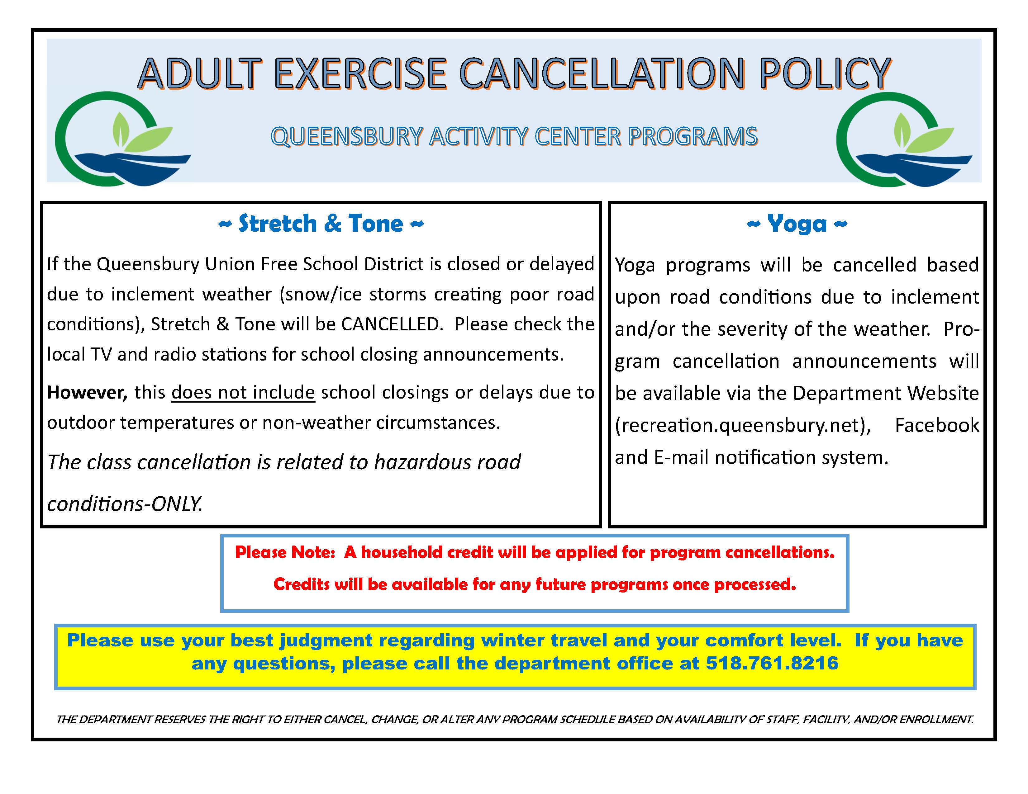 Adult Exercise Programs Cancelation Policy
